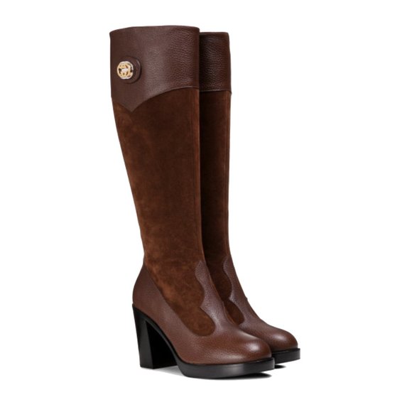 Gucci GG Interlocking Suede & Leather Knee Boots - Picture 1 of 12